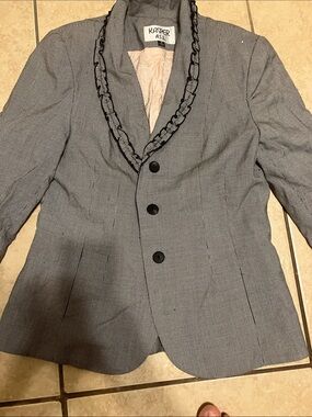 Kasper Gray Micro-Check Blazer with Braided Trim